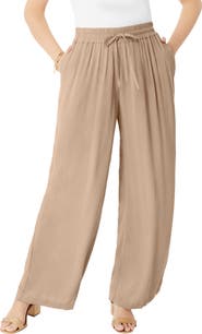 Roaman's Plus Size Hand Crinkled Wide Leg Pant