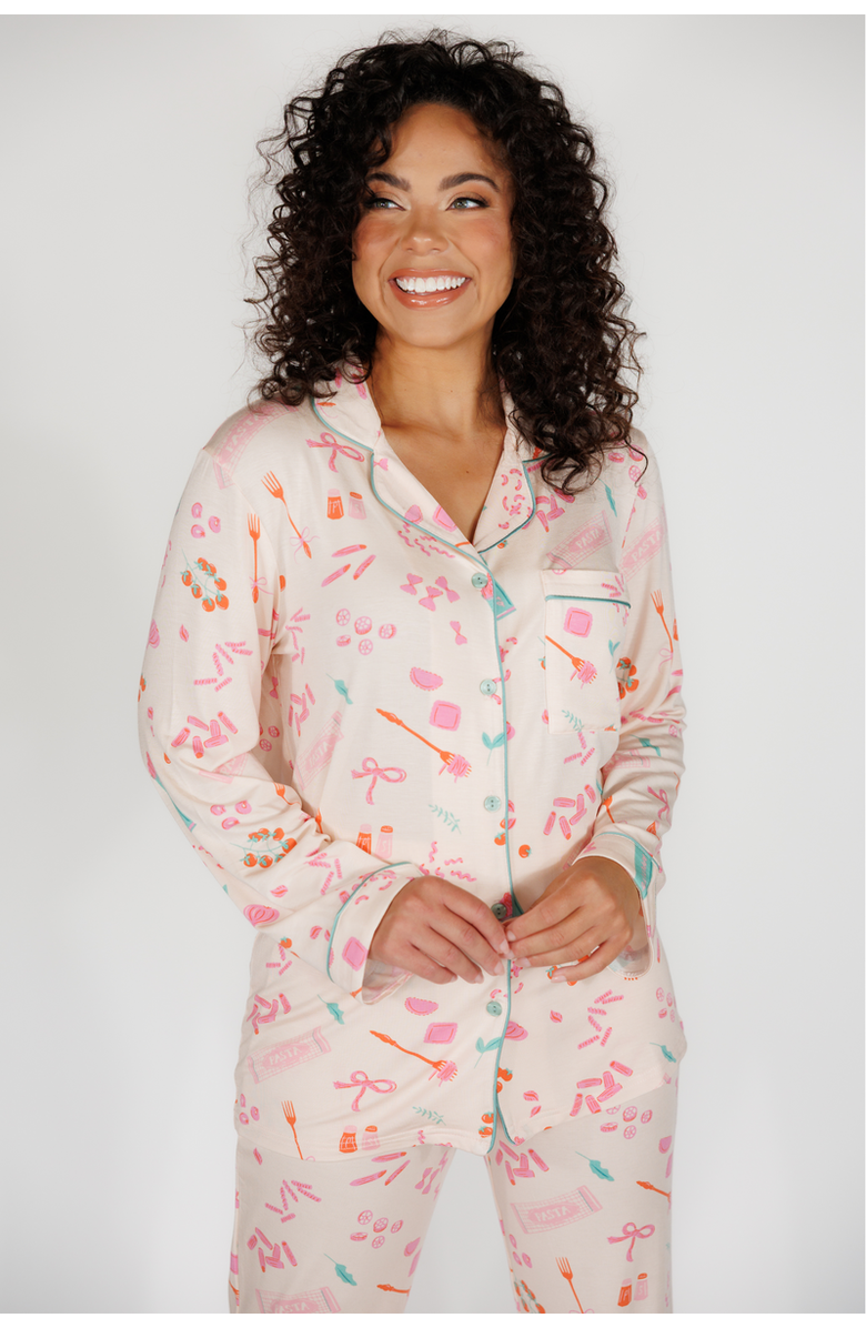 In My Sundays Long Sleeve & Cropped Pant Pajama Set, Main, color, Pasta La Vista