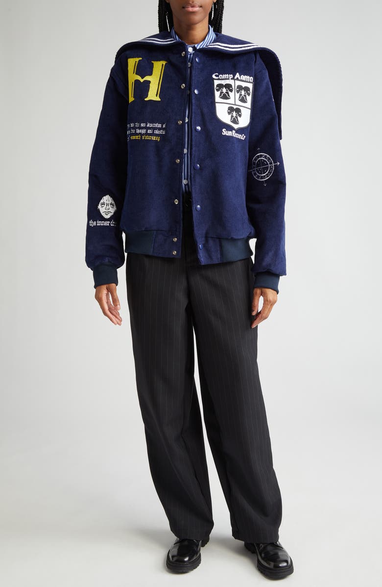 HOUSE OF AAMA Pinstripe High Waist Wool & Cotton Gabardine Trousers, Alternate, color,