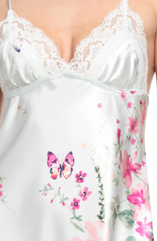 In Bloom By Jonquil Satin Floral Border Chemise In Pale Sage