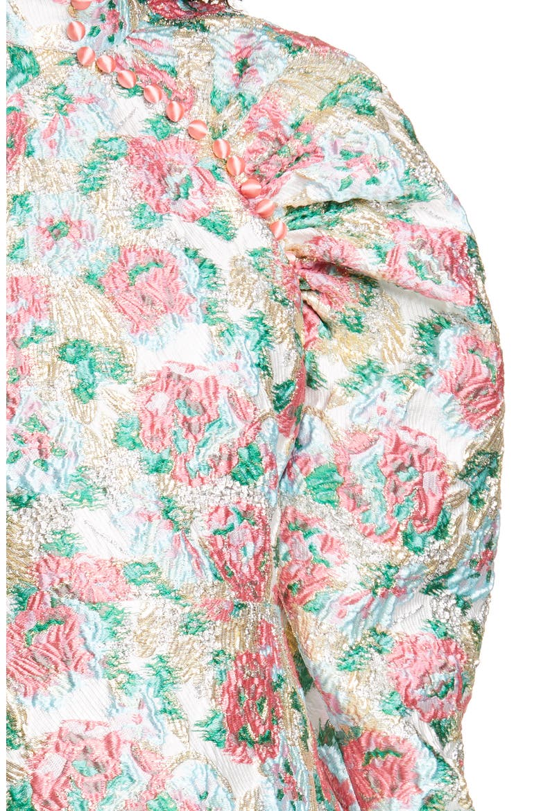Kim Floral Jacquard Long Puff Sleeve Minidress, Alternate, color, MORNING GLORY COMB. 151920