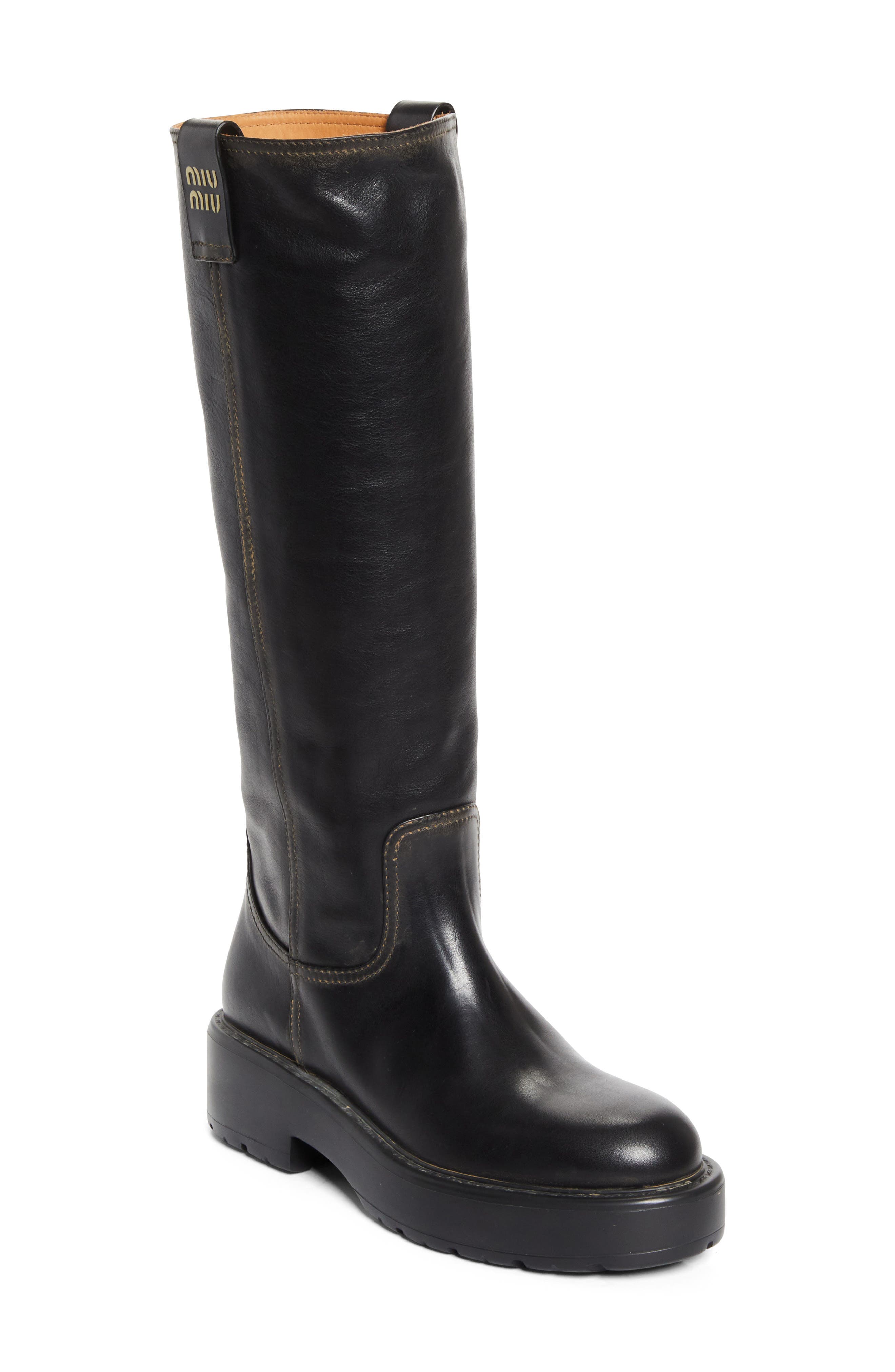 Miu Miu Knee High Boot, Main, color, Nero