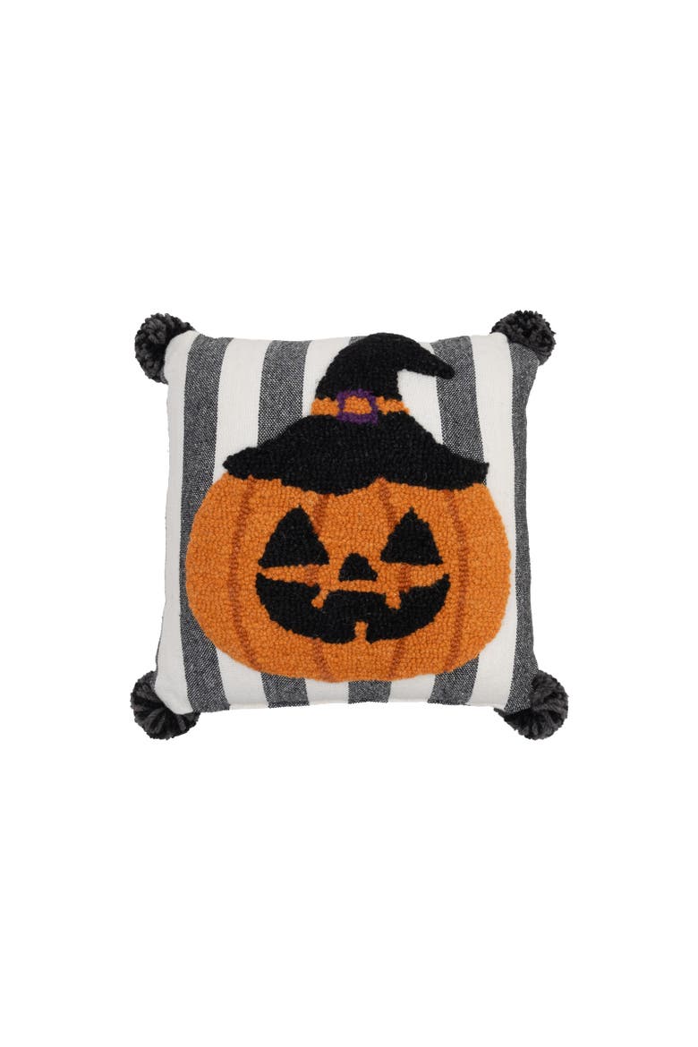 Pumpkin Head Halloween Mini Hooked Accent Pillow, Main, color, Black