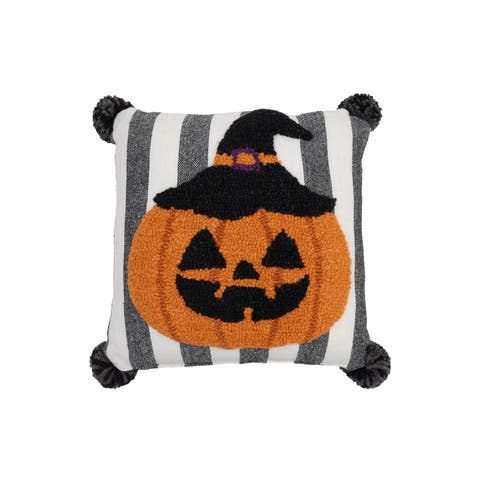 Pumpkin Head Halloween Mini Hooked Accent Pillow