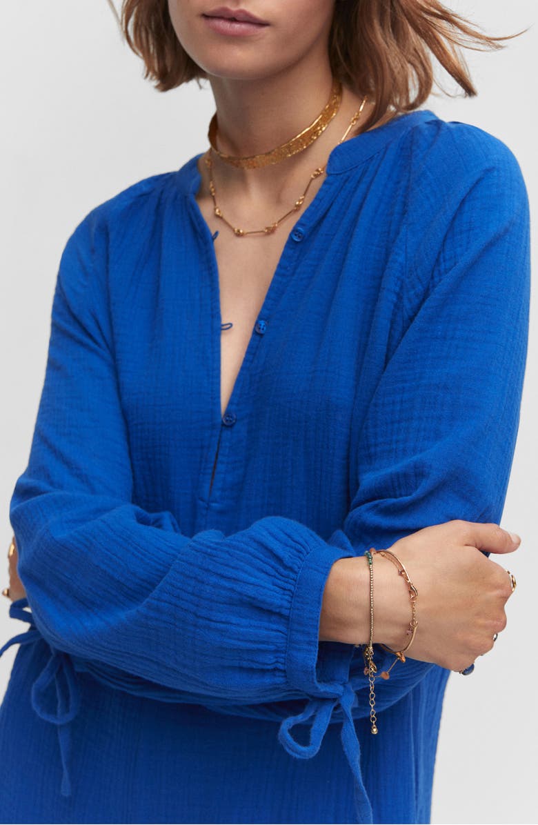 MANGO Long Sleeve Cotton Gauze Romper, Alternate, color, 