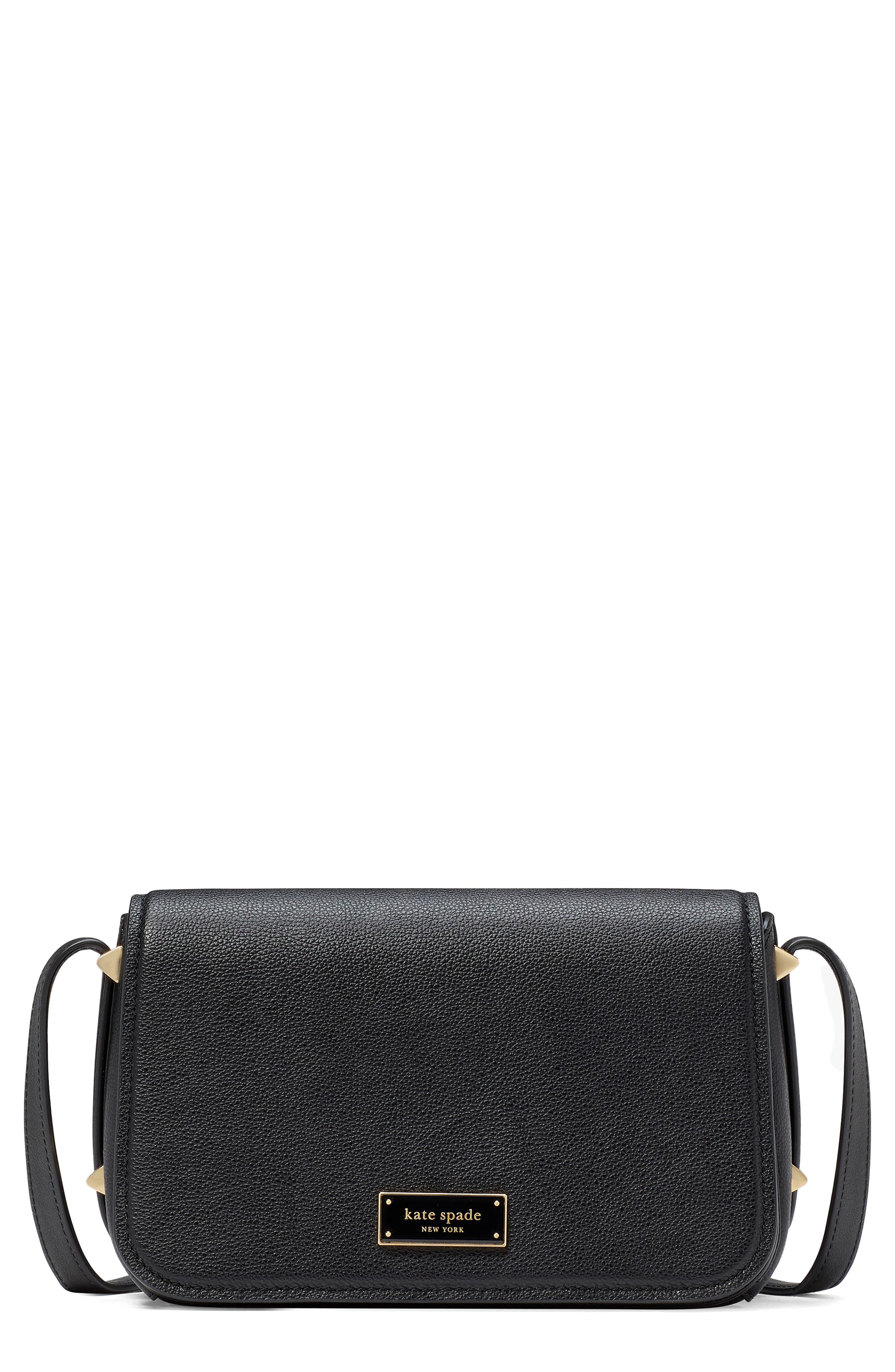 small liv pebble leather flap crossbody bag, Main, color, BLACK