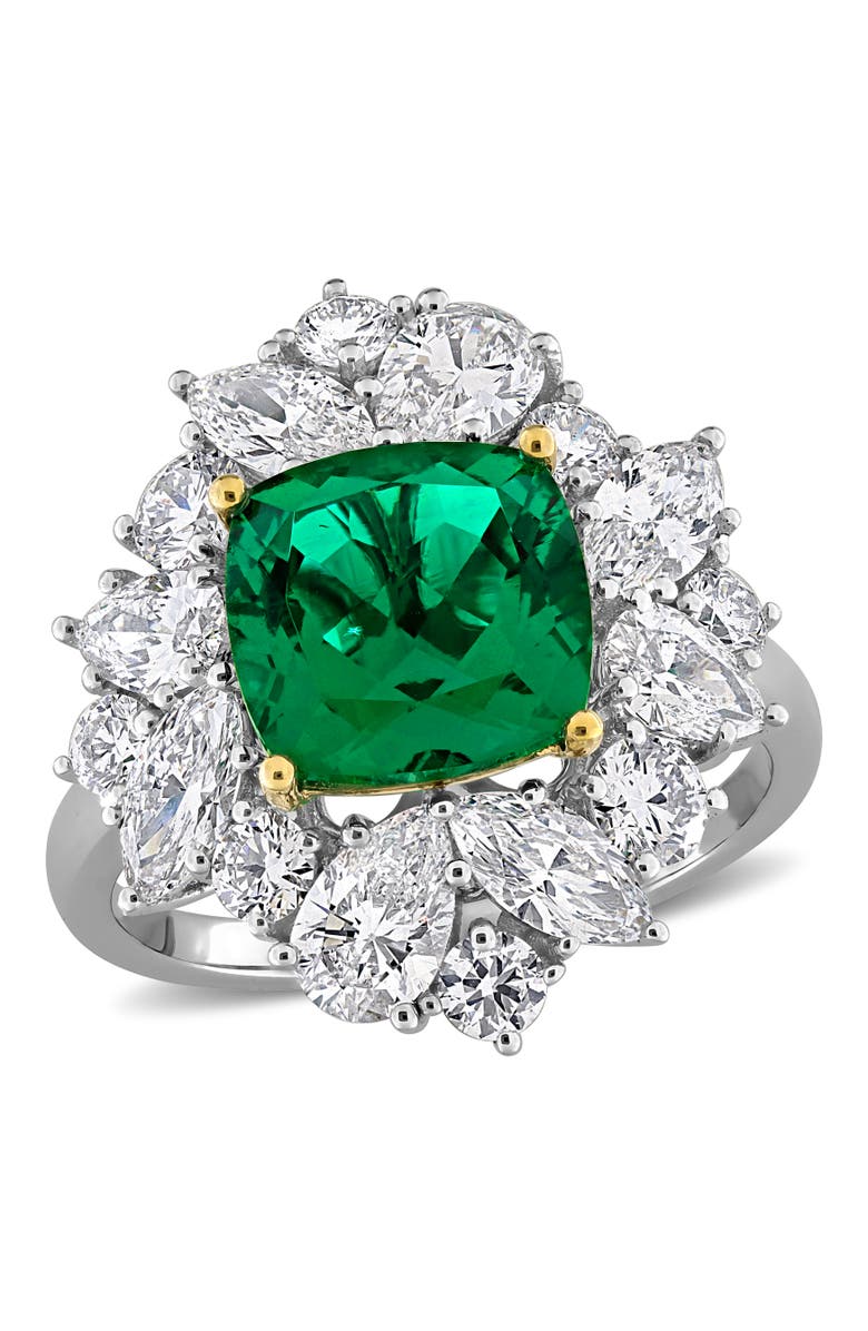 Julianna B. Lab-Created Emerald & Diamond Floral Ring 18k, Main, color, Emerald