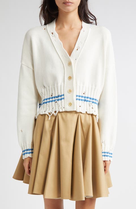 Mending Logo Distressed Boxy Cotton Cardigan