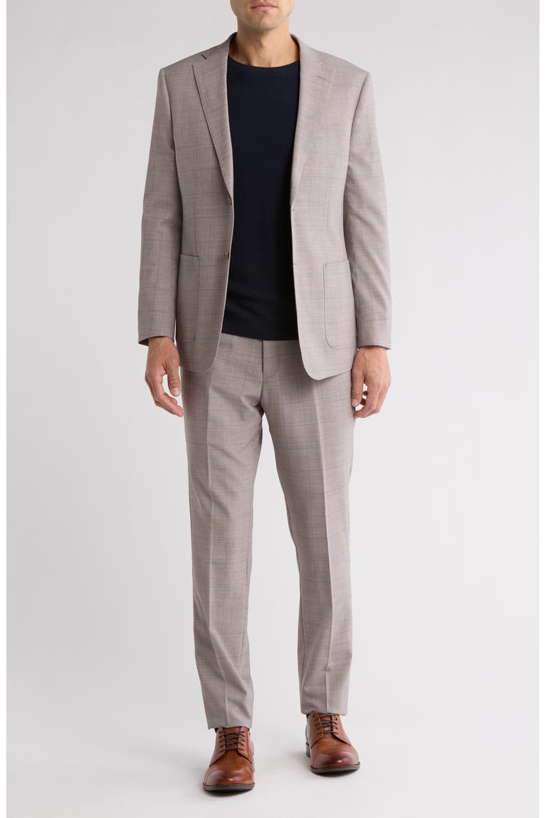 Plaid Grey Wool Blend Suit, Main, color, LIGHT GREY