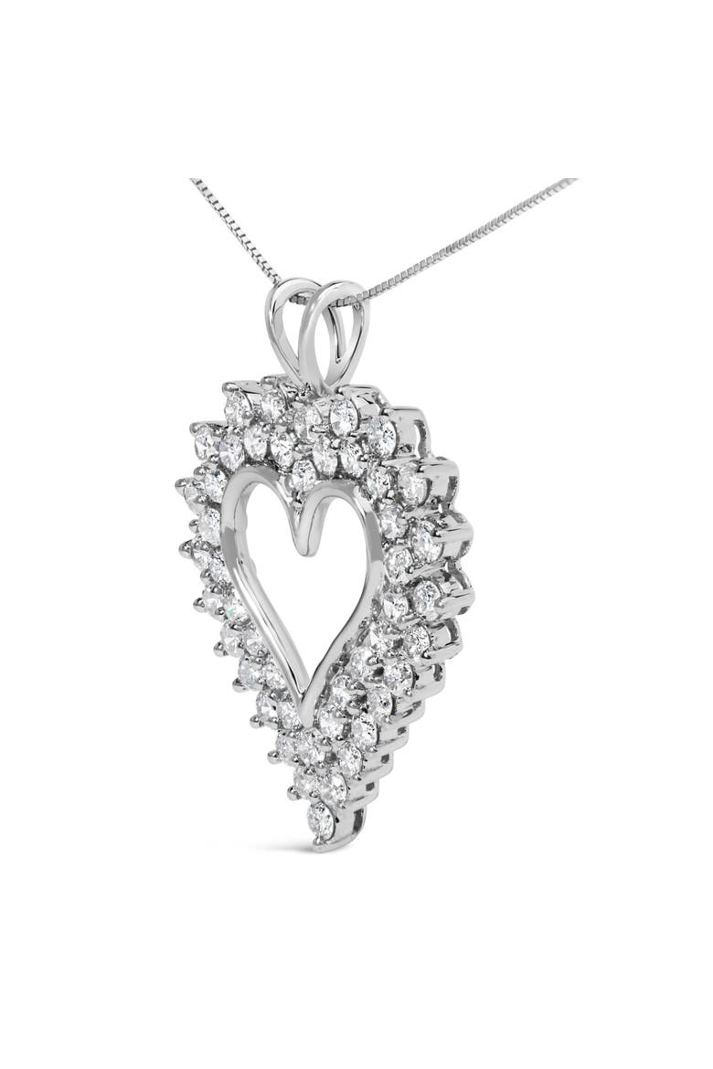 Silver 3.00 Cttw Diamond Cluster Heart 18" Pendant Necklace, Alternate, color, White