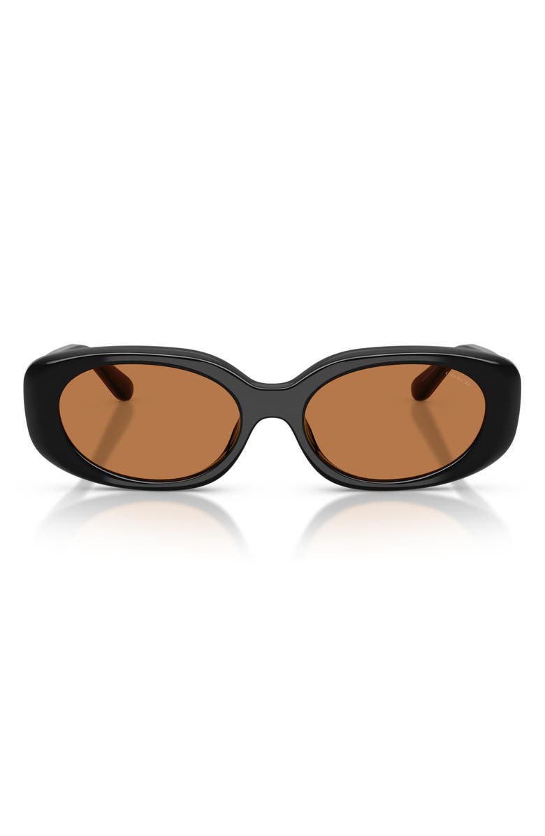 COACH 54mm Oval Sunglasses, Main, color, Black / Amber Solid