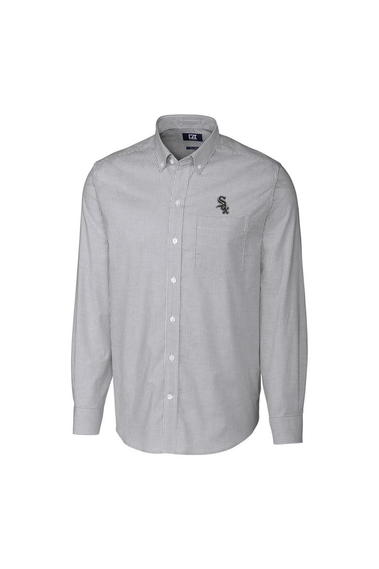 Men's Cutter & Buck Charcoal Chicago White Sox Big & Tall Stretch Oxford Striped Long Sleeve Button-Down Shirt, Alternate, color, Charcoal