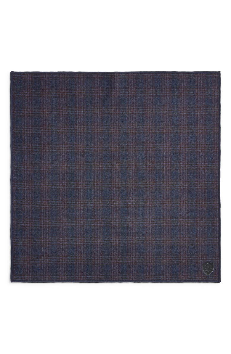 CLIFTON WILSON Navy & Maroon Plaid Wool Pocket Square, Alternate, color, Navy