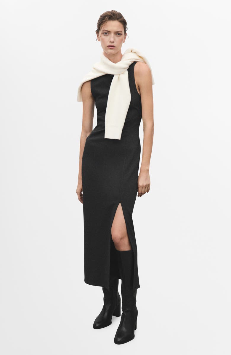 MANGO Ruched Sleeveless Midi Dress, Alternate, color, Grey