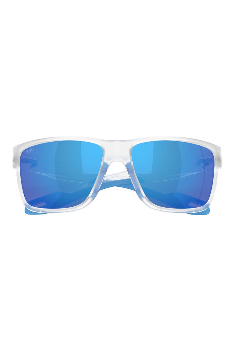 58mm Broadbill II Polarized Rectangle Sunglasses, Alternate, color, MATTE CLEAR / BLUE MIRROR 580G