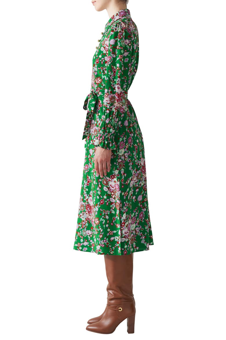 Rita Malachite Floral Print Tie Waist Long Sleeve Silk Shirtdress, Alternate, color, MALACHITE MULTI
