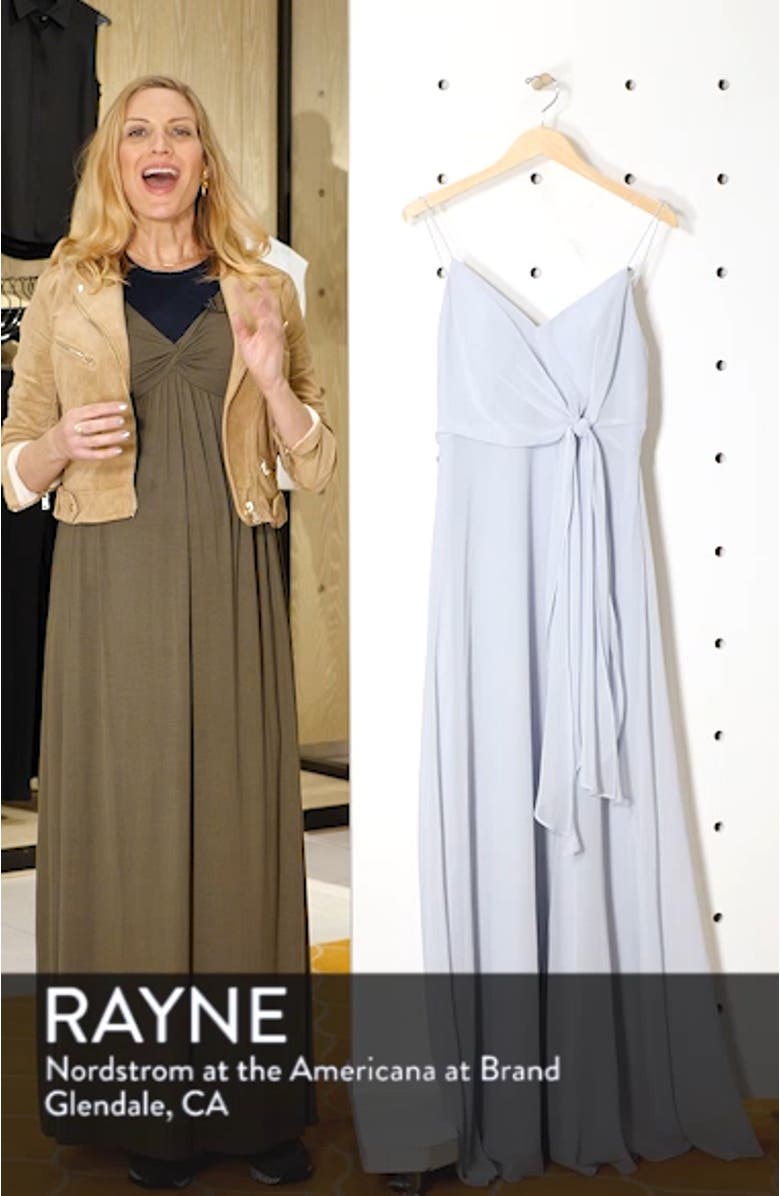 Amara Chiffon Overlay V-Neck Evening Dress, sales video thumbnail