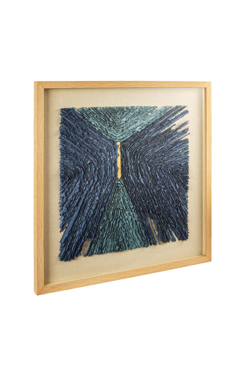 Storied Home Wood and Glass Framed Paper Shadow Box Wall Décor, Blue and Tan Color, Main, color, Blue
