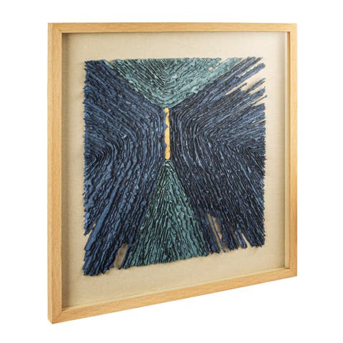 Wood and Glass Framed Paper Shadow Box Wall Décor, Blue and Tan Color
