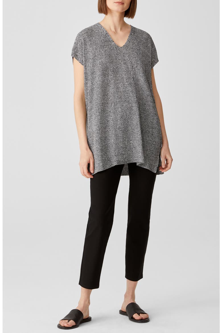 V-Neck Slub Tunic, Alternate, color, BLACK/ WHITE