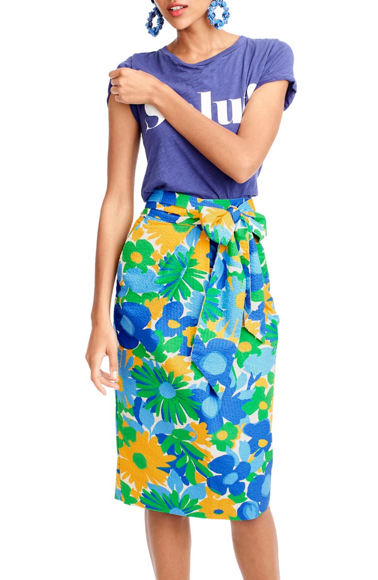 J.Crew Morning Floral Tie Waist Skirt, Alternate, color, 