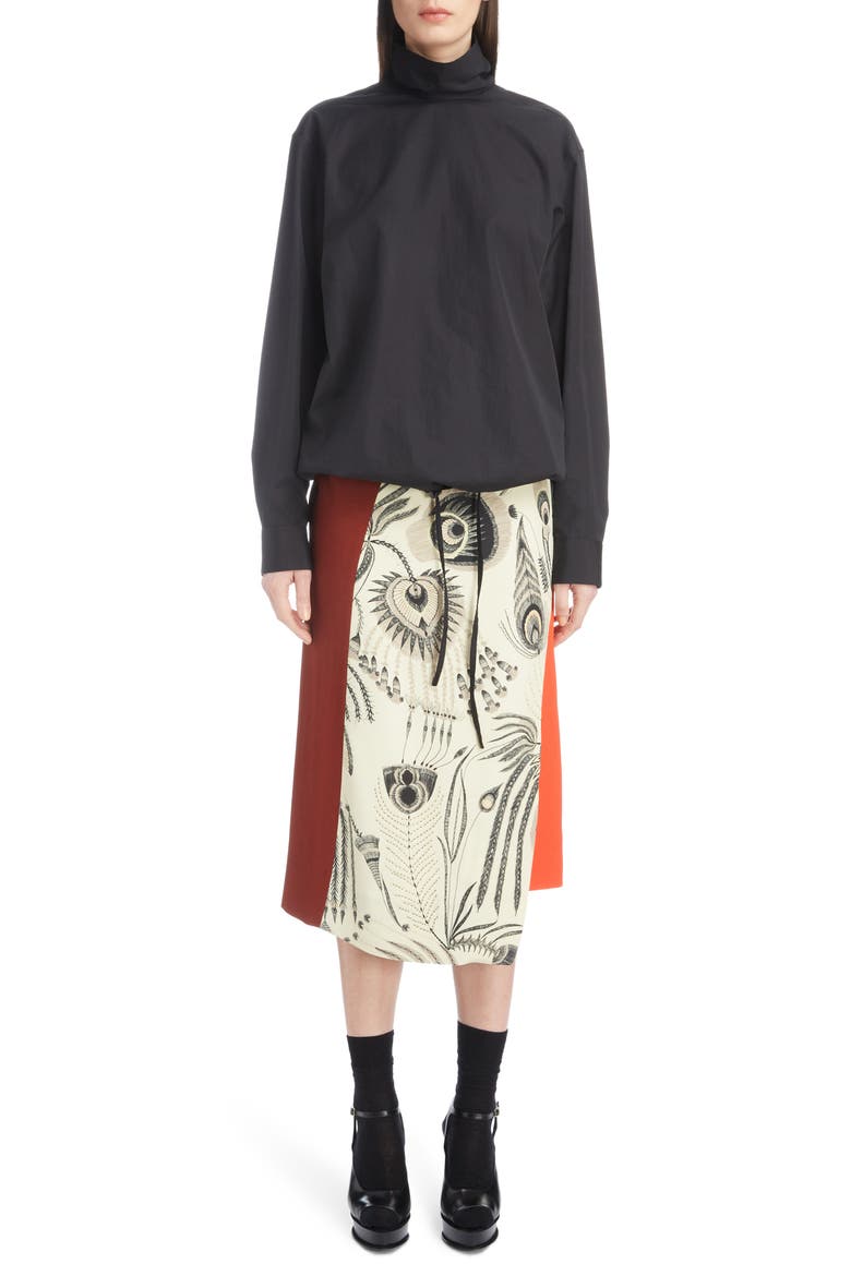 Asymmetrical Colorblock Print Skirt, Alternate, color, ECRU