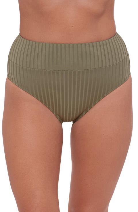 Ribbed Banded High Waist Swim Bottoms