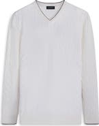 Bugatchi Basketweave Stitch V-Neck Cotton Blend Sweater