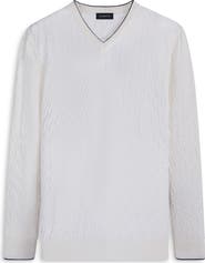 Bugatchi Basketweave Stitch V-Neck Cotton Blend Sweater