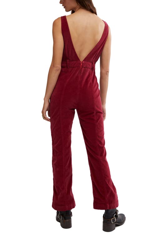 Free People Party Starter Belted Velvet Jumpsuit In Holly Berry
