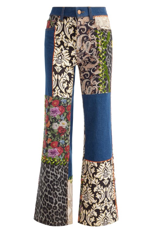 Alice And Olivia Weezy Mixed Media High Rise Wide Leg Jeans In Denim Multi