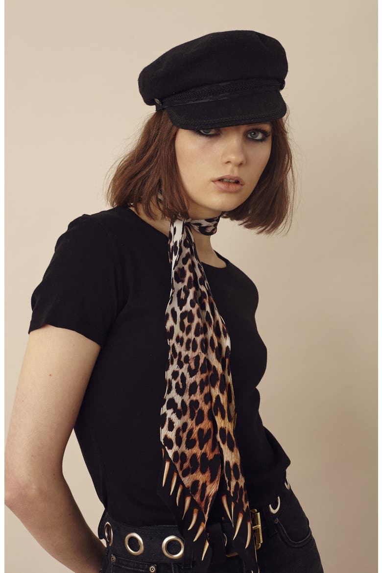 Leopard Teeth Skinny Silk Scarf, Alternate, color, GOLD
