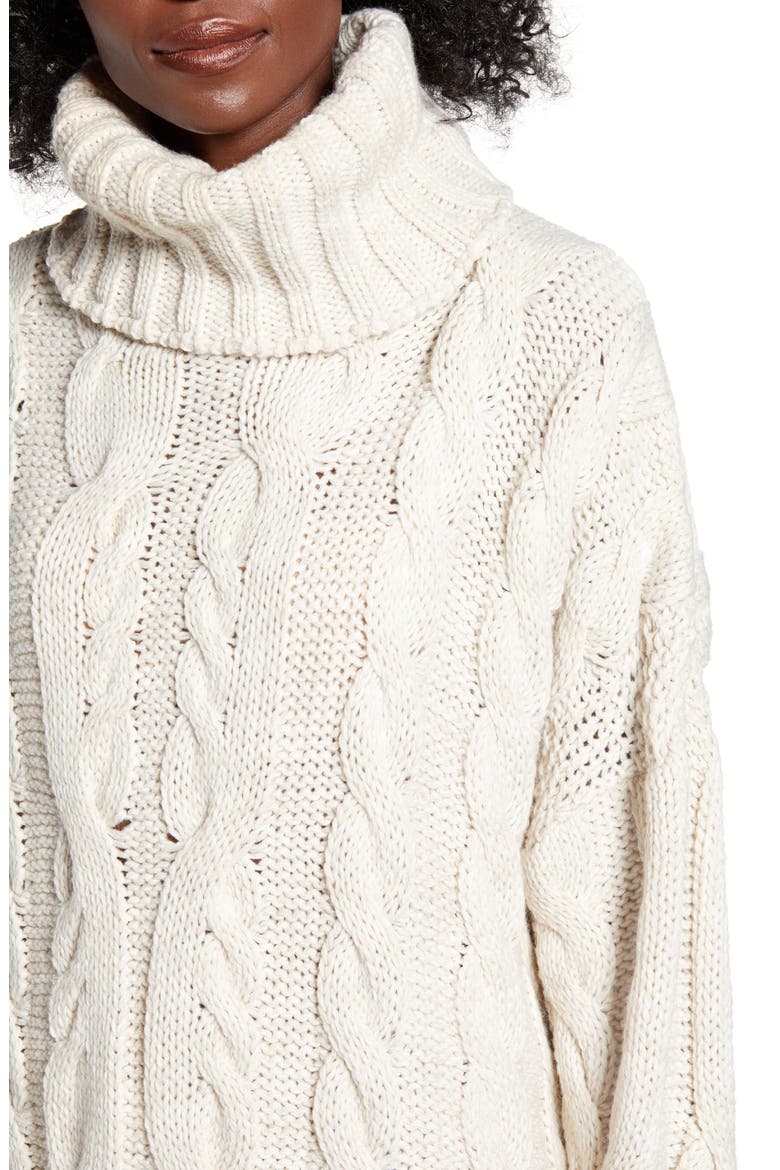 Chunky Cable Turtleneck Sweater, Alternate, color, OATMEAL