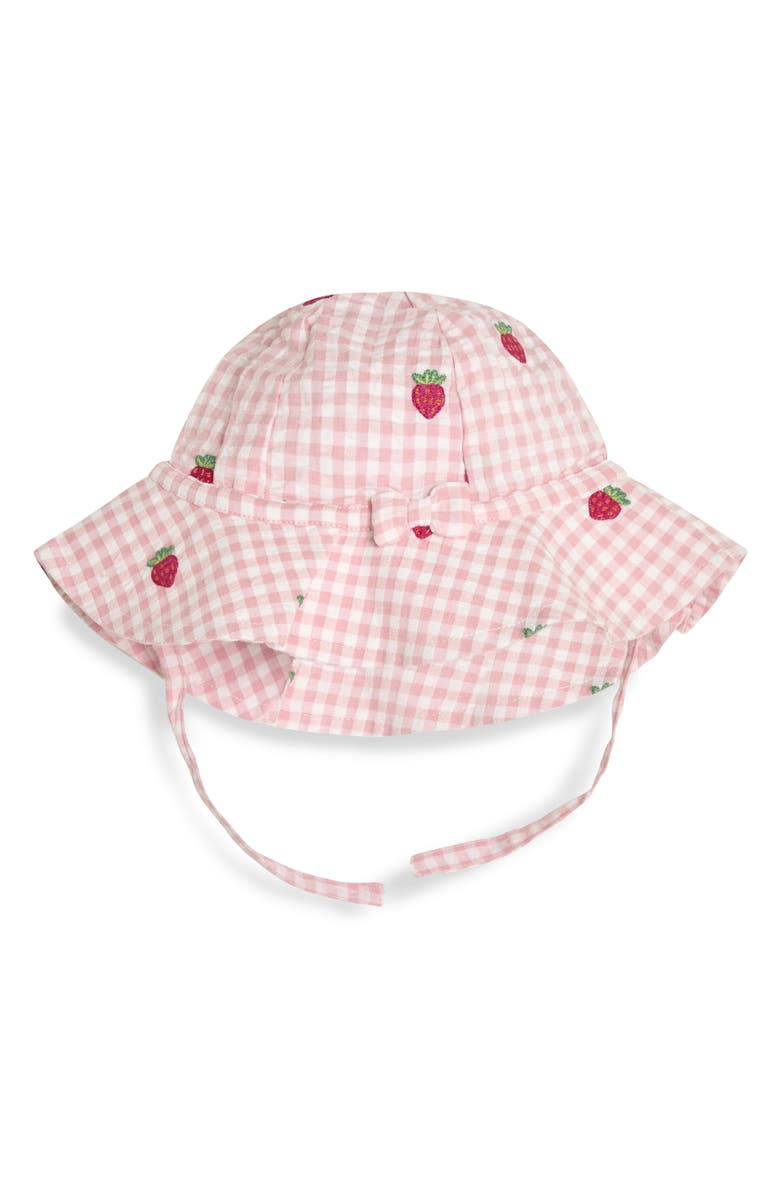 JOJO MAMAN BEBE Gingham Check Strawberry Embroidered Romper & Sun Hat Set, Alternate, color,
