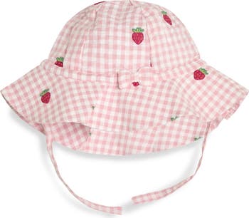 Gingham Check Strawberry Embroidered Romper & Sun Hat Set