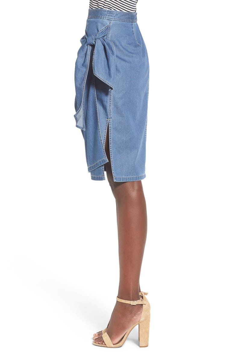 Tie Front Chambray Skirt, Alternate, color, BLUE REFINED CHAMBRAY