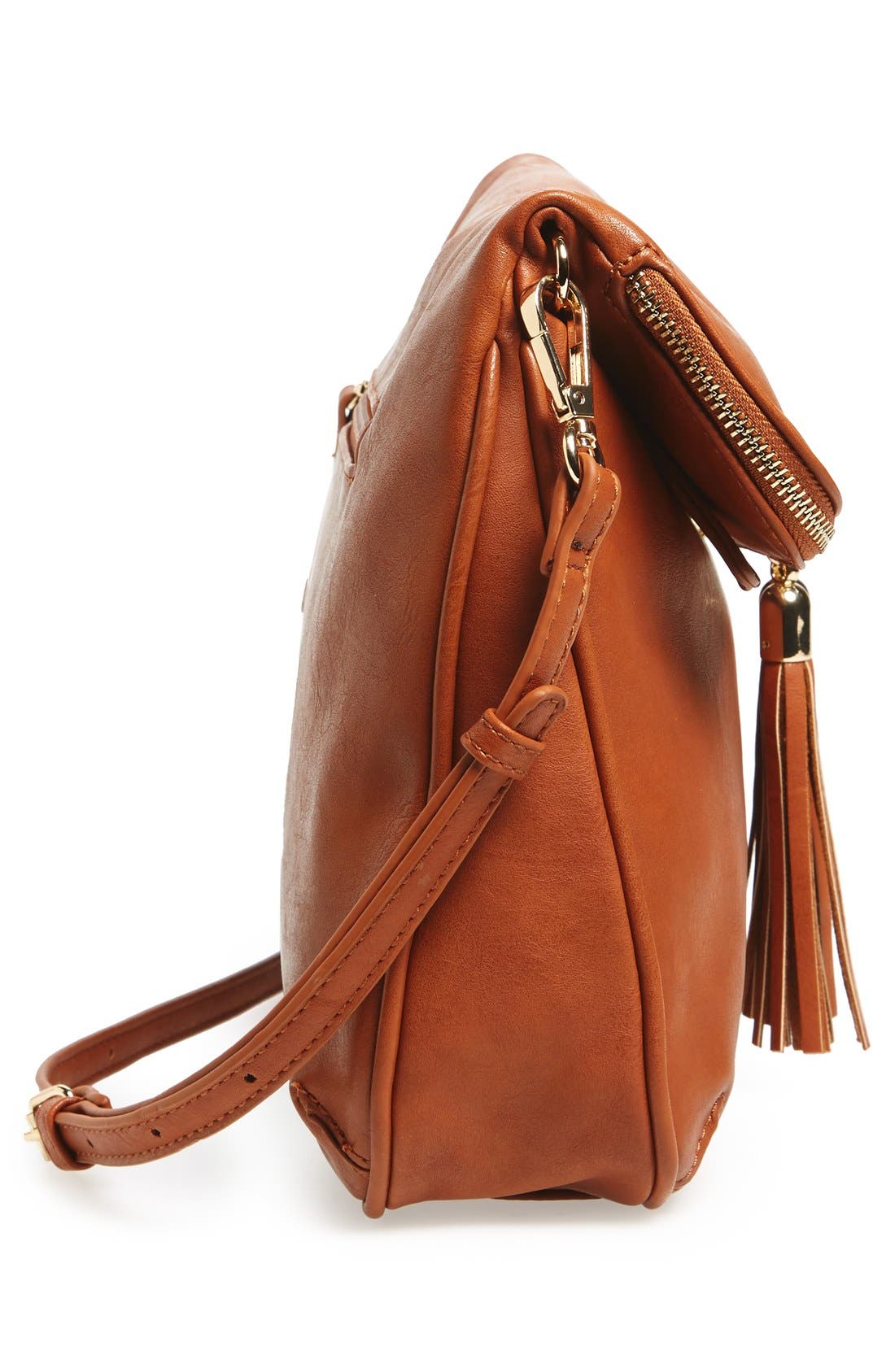 Foldover Crossbody Bag, Alternate, color, BROWN COGNAC