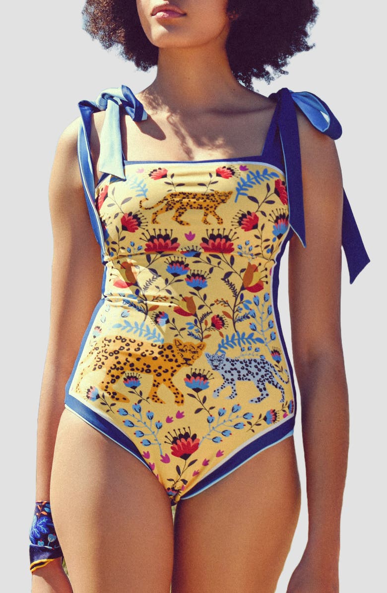 Jessie Zhao New York Amazon Rainforest Reversible One Piece Swimsuit, Alternate, color, Blue