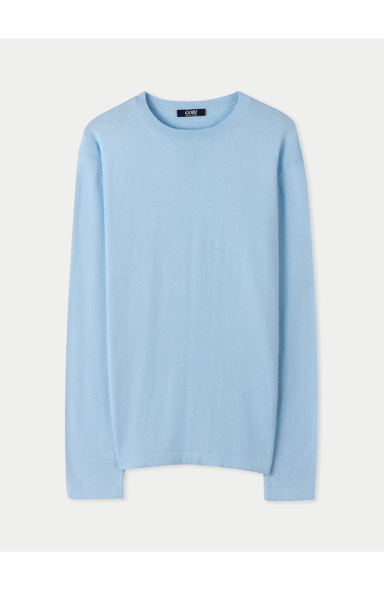 GOBI Mongolian Cashmere Men's Crewneck Cotton Silk Cashmere Blend Sweater, Main, color, Aquamarine
