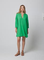 Majestic Filatures Stretch Linen 3/4 Sleeve Tunic Dress