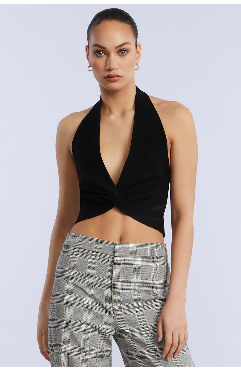 BCBGMAXAZRIA Halter Sweater Top, Alternate, color, Black