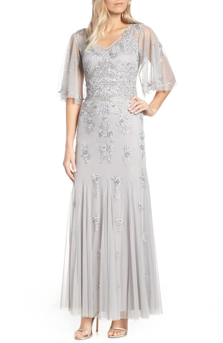 Adrianna Papell Beaded & Embroidered Chiffon Evening Dress, Main, color,
