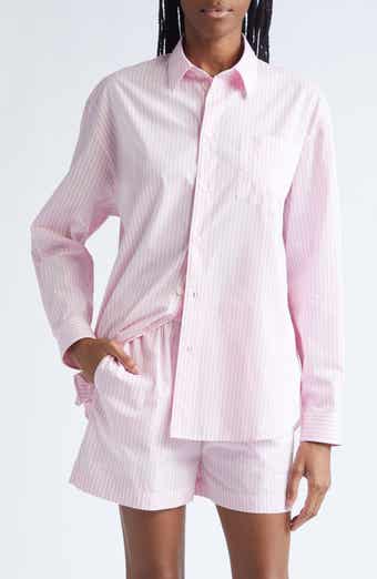 Sporty & Rich Eden Script Stripe Cotton Button-Up Shirt