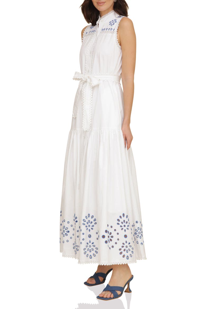Eyelet Embroidery Sleeveless Maxi Dress, Alternate, color, WHITE BLUE