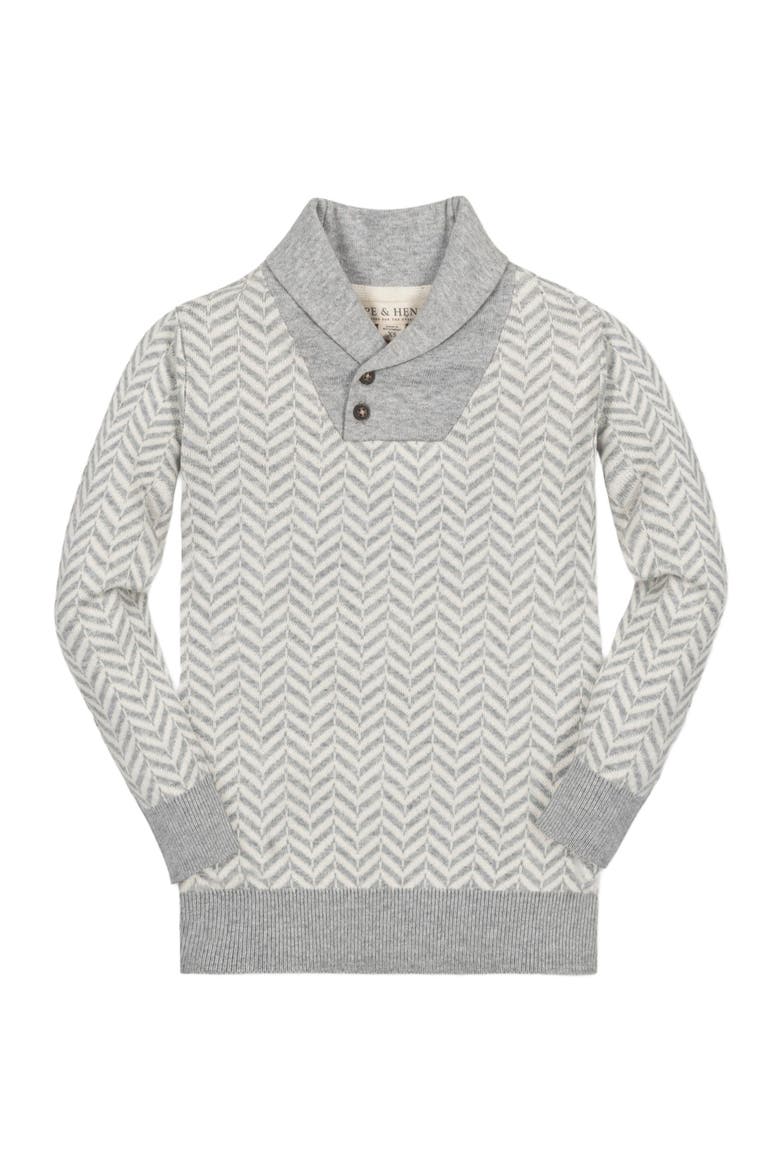 Boys' Organic Intarsia Shawl Collar Sweater, Kids, Alternate, color, Light Gray Heather Herringbone