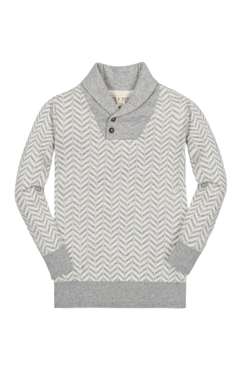 Hope & Henry Boys' Organic Intarsia Shawl Collar Sweater, Kids, Alternate, color, Light Gray Heather Herringbone