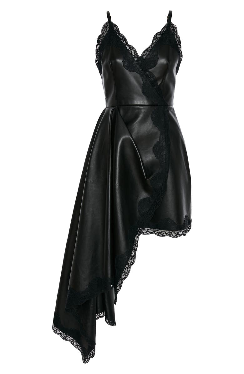 McQueen Asymmetric Leather & Lace Minidress, Alternate, color, 