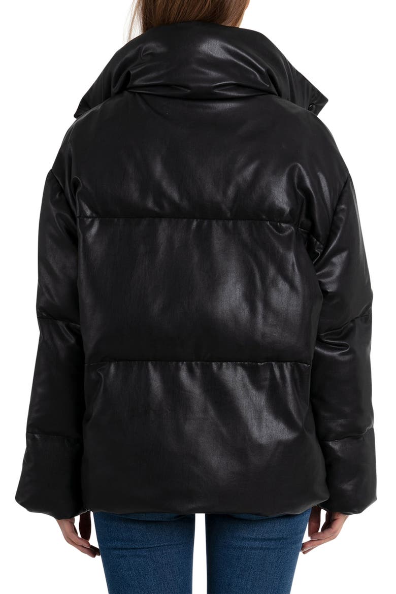 Faux Leather Puffer Jacket, Alternate, color, BLACK