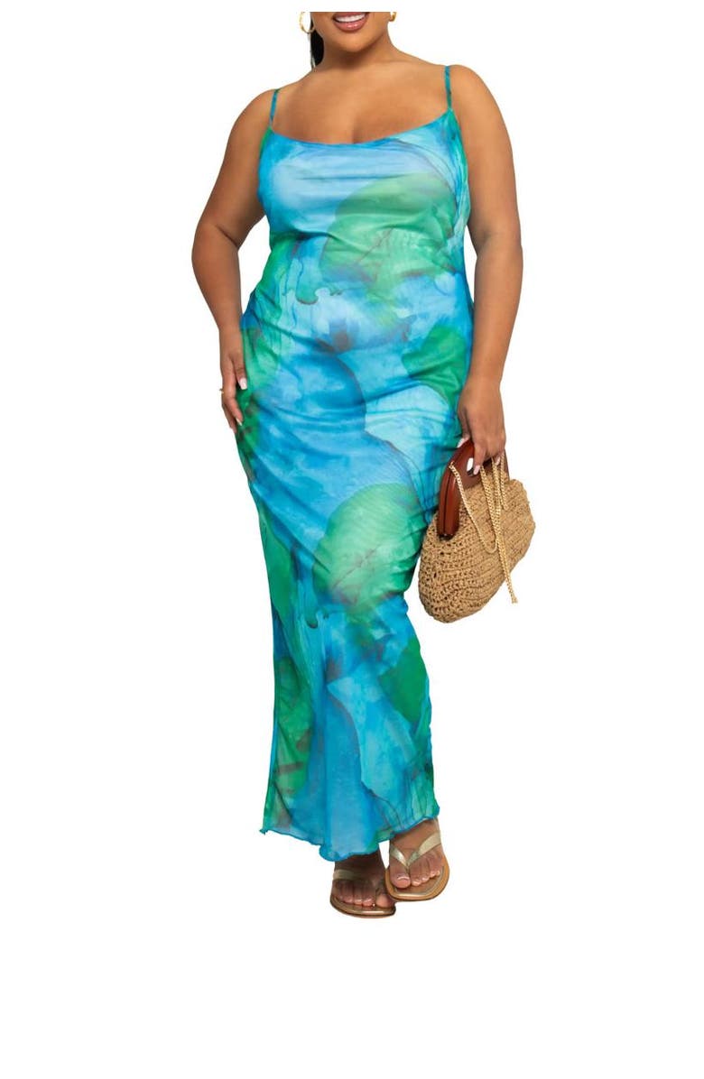 FASHION-SZN CURVE Curve Strappy Abstract Print Maxi Dress, Alternate, color, Blue