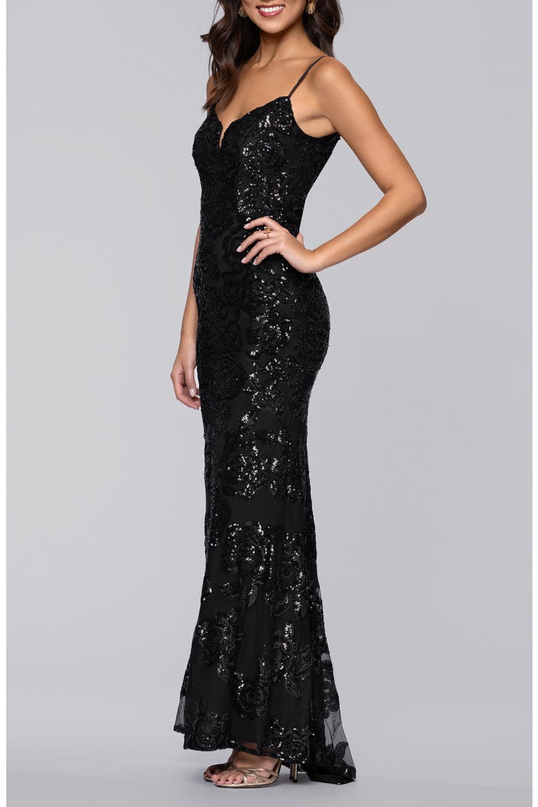 Sequin Rose Gown, Alternate, color, BLACK